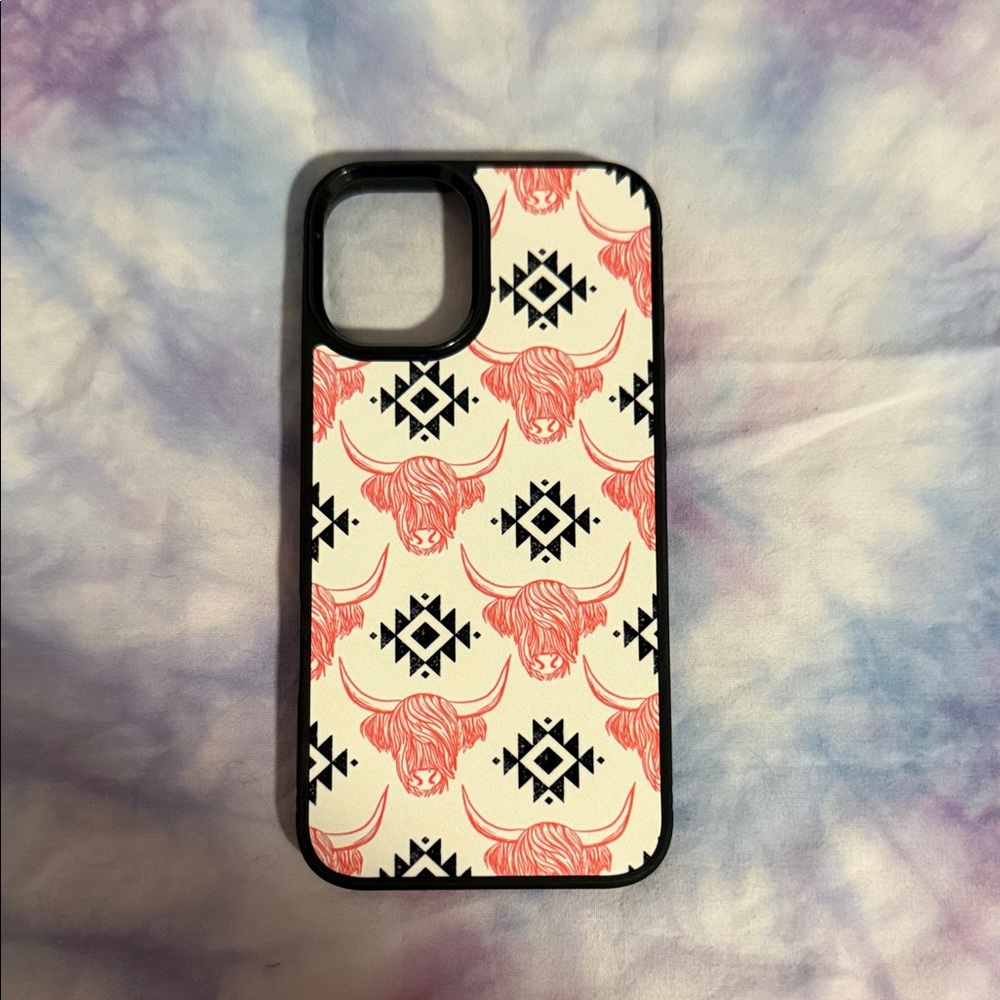 Stylish Western Bull Pattern Phone Case - Pink & Black